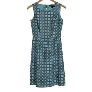 Brooks Brothers 346 Blue Geo Print Cotton Fit and Flare Dress